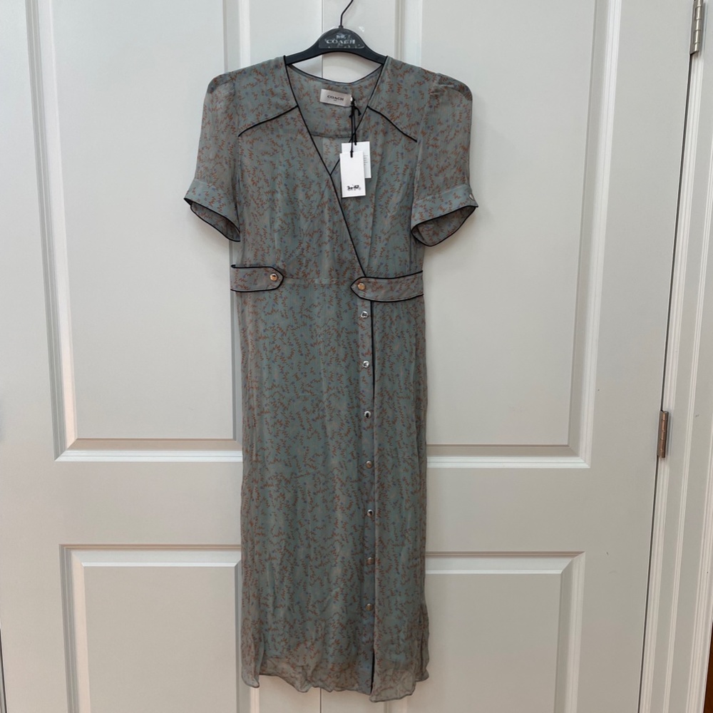 Printed Long Chiffon V Neck Dress from Coach - Picture 4 of 7